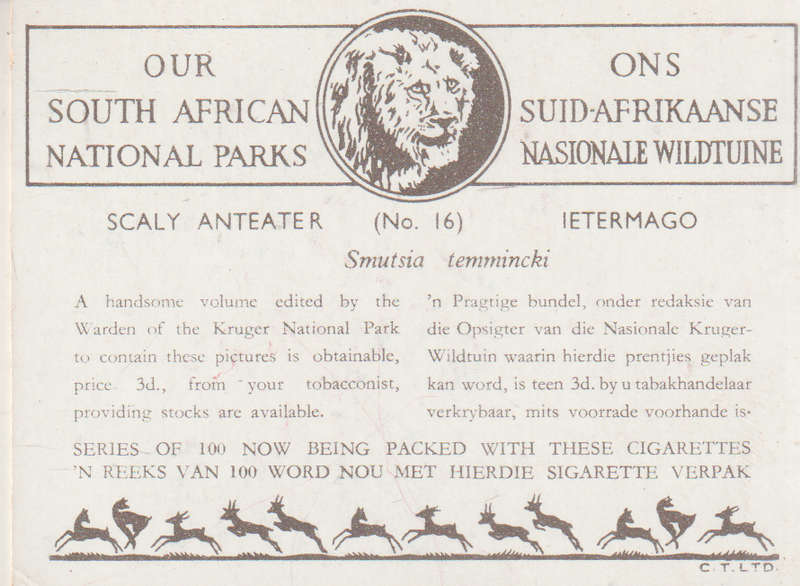 CIGARETTE CARD OUR SOUTH AFRICAN NATIONAL PARKS NO 16