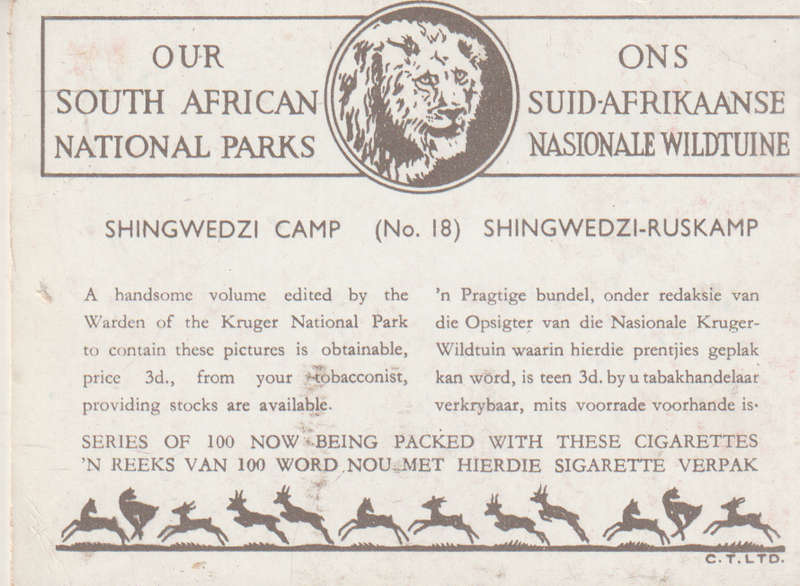 CIGARETTE CARD OUR SOUTH AFRICAN NATIONAL PARKS NO 18