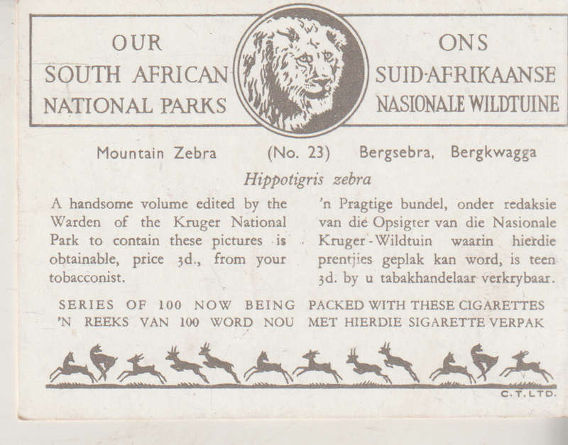 CIGARETTE CARD OUR SOUTH AFRICAN NATIONAL PARKS NO 23