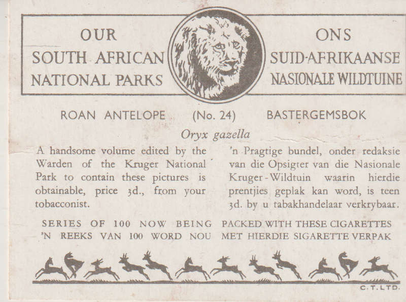 CIGARETTE CARD OUR SOUTH AFRICAN NATIONAL PARKS NO 24
