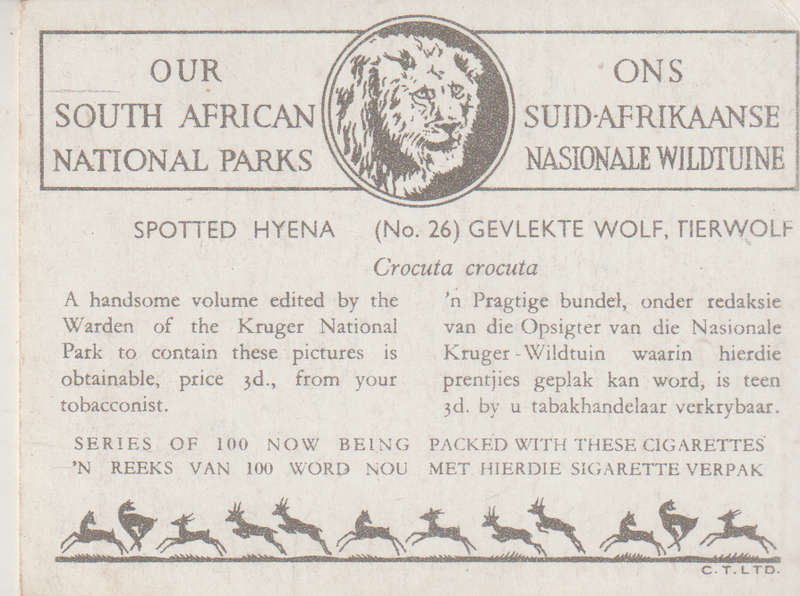 CIGARETTE CARD OUR SOUTH AFRICAN NATIONAL PARKS NO 26