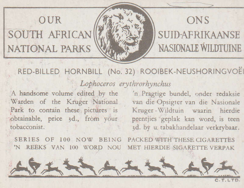 CIGARETTE CARD OUR SOUTH AFRICAN NATIONAL PARKS NO 32