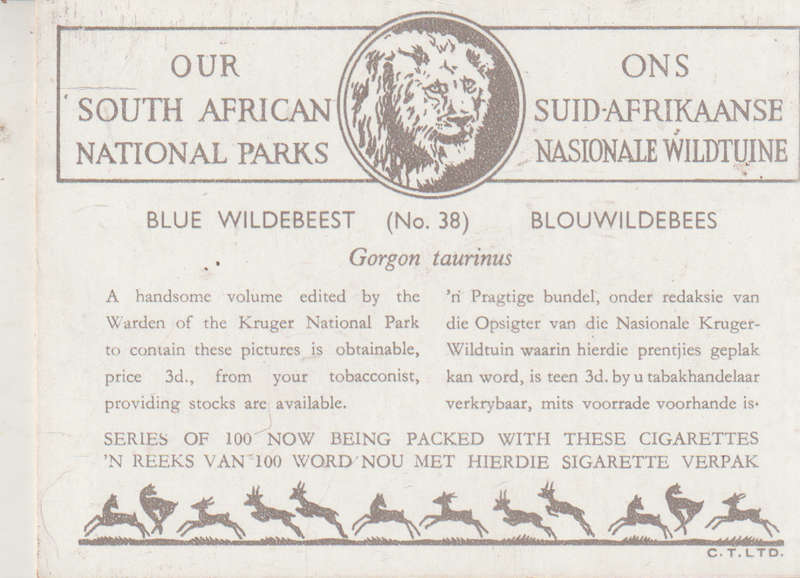 CIGARETTE CARD OUR SOUTH AFRICAN NATIONAL PARKS NO 38