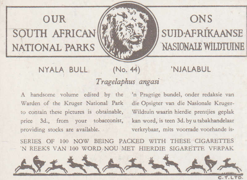 CIGARETTE CARD OUR SOUTH AFRICAN NATIONAL PARKS NO 44