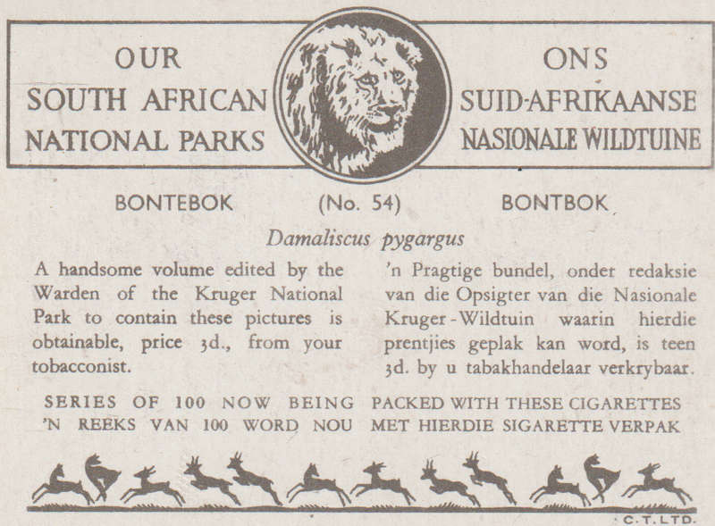 CIGARETTE CARD OUR SOUTH AFRICAN NATIONAL PARKS  NO 54