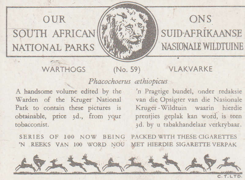 CIGARETTE CARD OUR SOUTH AFRICAN NATIONAL PARKS  NO 59