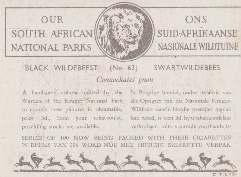 CIGARETTE CARD OUR SOUTH AFRICAN NATIONAL PARKS  NO 63