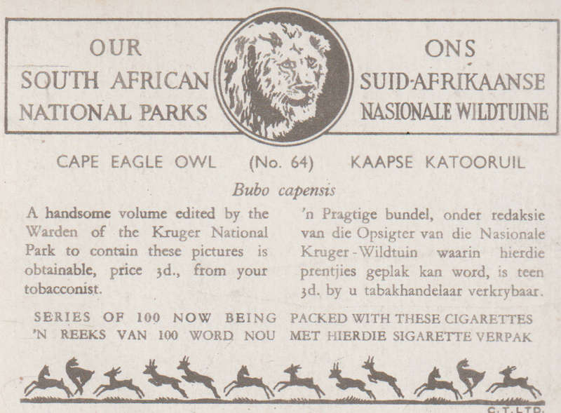 CIGARETTE CARD OUR SOUTH AFRICAN NATIONAL PARKS  NO 64