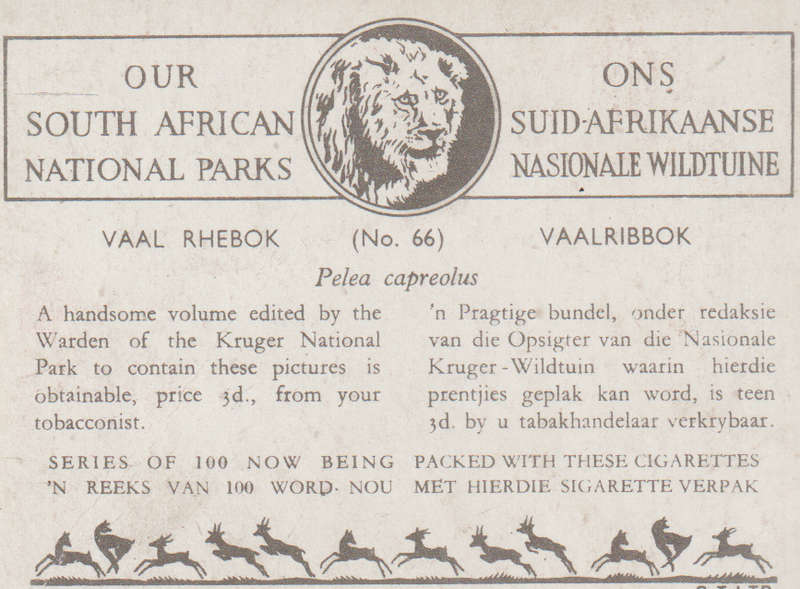 CIGARETTE CARD OUR SOUTH AFRICAN NATIONAL PARKS  NO 66