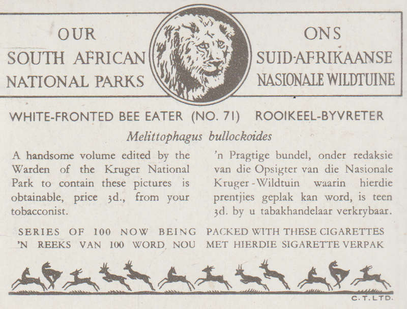 CIGARETTE CARD OUR SOUTH AFRICAN NATIONAL PARKS  NO 71