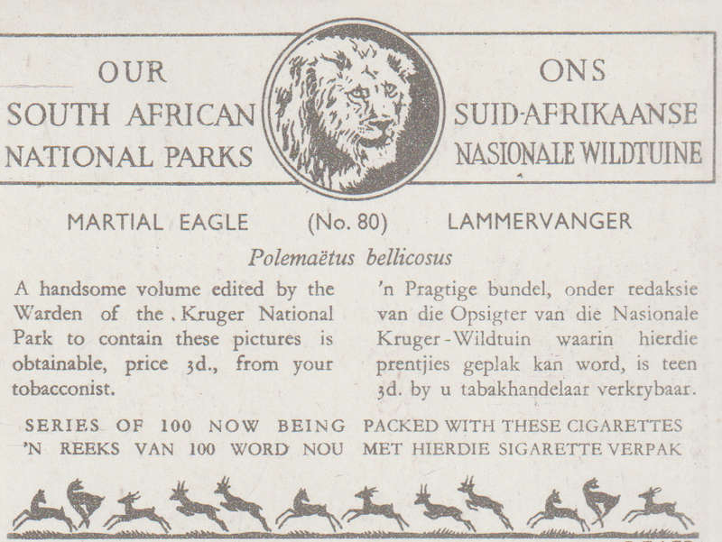 CIGARETTE CARD OUR SOUTH AFRICAN NATIONAL PARKS  NO 80