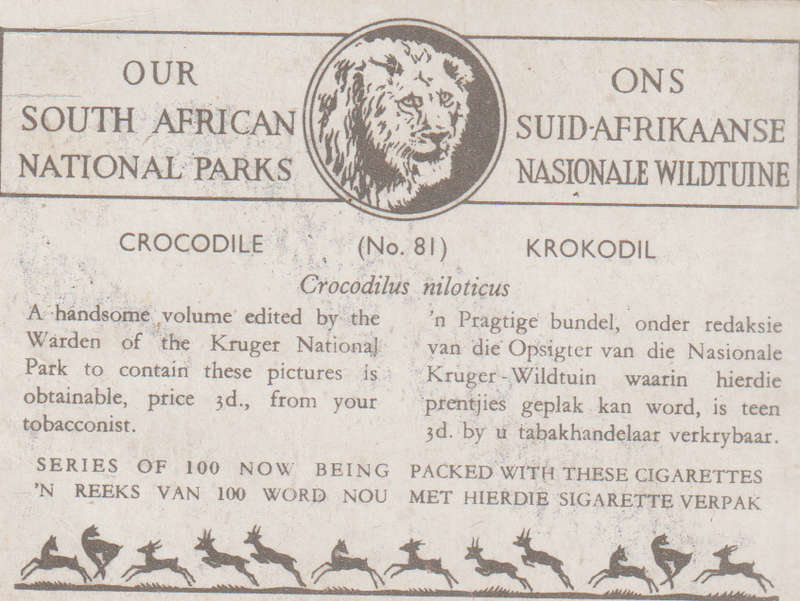 CIGARETTE CARD OUR SOUTH AFRICAN NATIONAL PARKS  NO 81