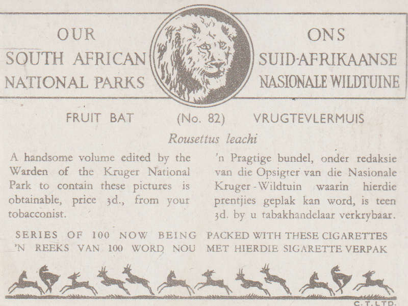 CIGARETTE CARD OUR SOUTH AFRICAN NATIONAL PARKS  NO 82