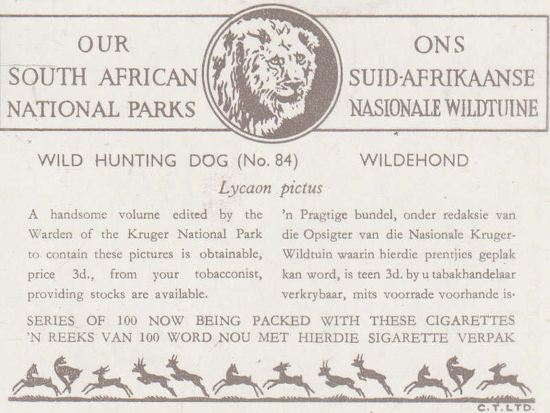 CIGARETTE CARD OUR SOUTH AFRICAN NATIONAL PARKS  NO 84