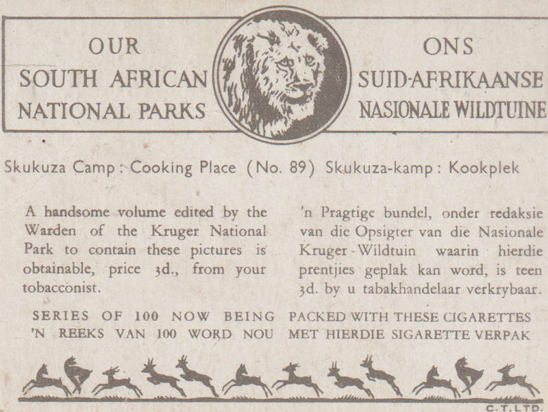 CIGARETTE CARD OUR SOUTH AFRICAN NATIONAL PARKS  NO 89