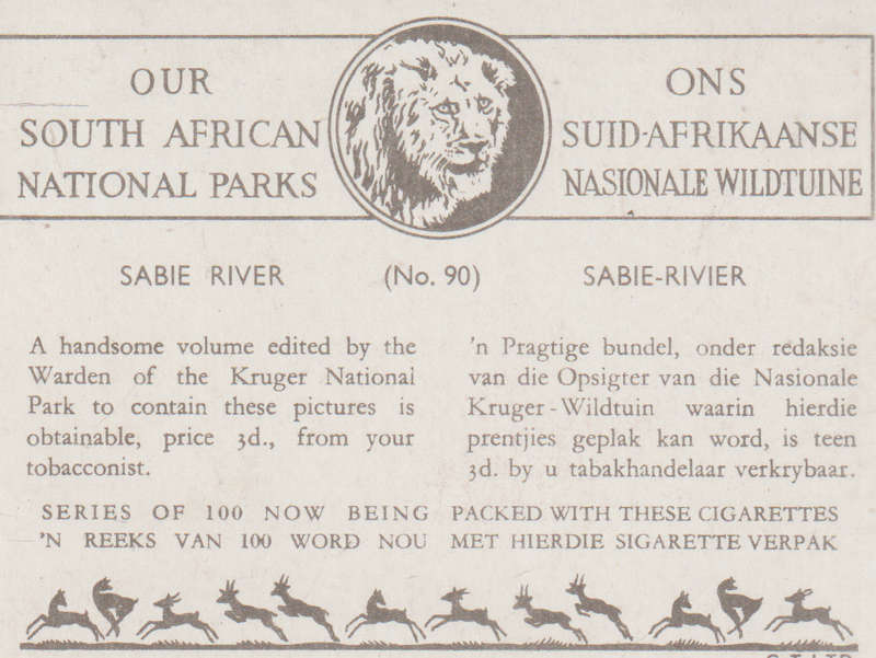 CIGARETTE CARD OUR SOUTH AFRICAN NATIONAL PARKS  NO 90