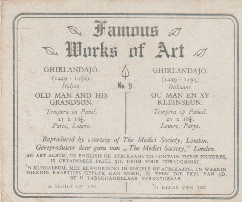 CIGARETTE CARD FAMOUS WORKS OF ART NO 9