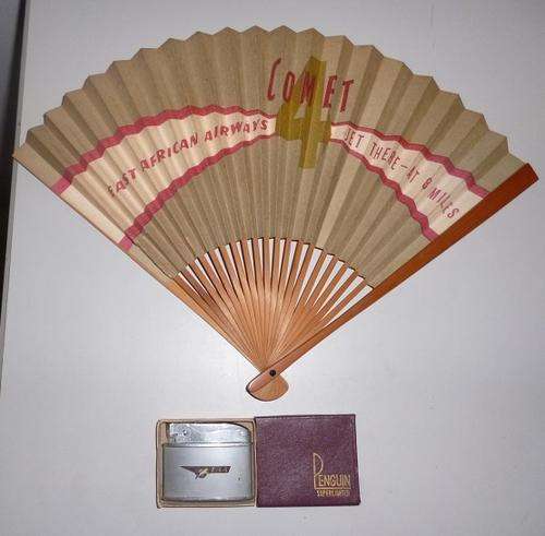 EAST AFRICAN AIRLINES LIGHTER AND FAN 60'S FROM THE COMET 4