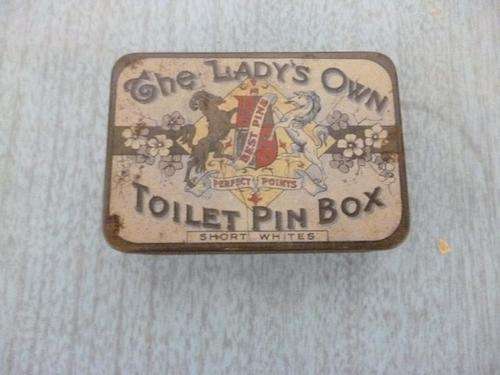 VINTAGE THE LADY'S OWN TOILET PIN BOX AND CONTENTS