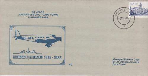 RSA FLIGHT COVER 50 YRS JHB-CAPE TOWN 1935-1985