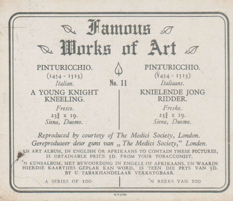 CIGARETTE CARD FAMOUS WORKS OF ART NO 11
