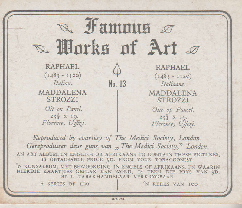 CIGARETTE CARD FAMOUS WORKS OF ART NO 13