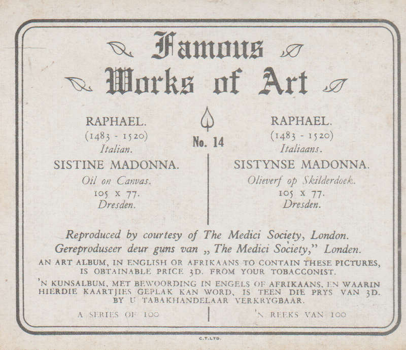CIGARETTE CARD FAMOUS WORKS OF ART NO 14