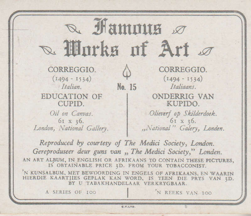 CIGARETTE CARD FAMOUS WORKS OF ART NO 15