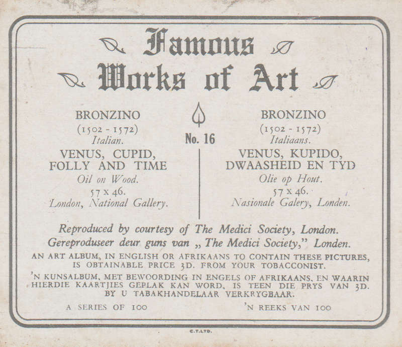 CIGARETTE CARD FAMOUS WORKS OF ART NO 16