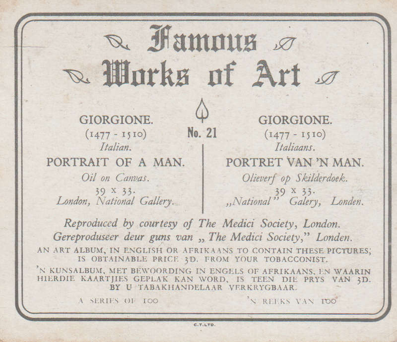 CIGARETTE CARD FAMOUS WORKS OF ART NO 21