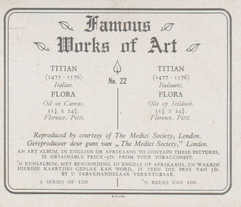 CIGARETTE CARD FAMOUS WORKS OF ART NO 22