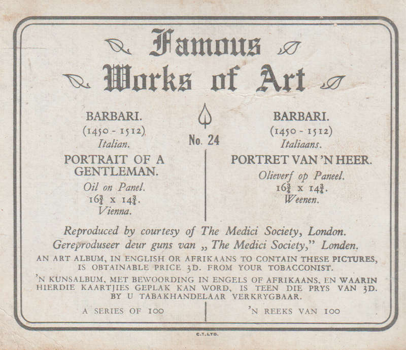 CIGARETTE CARD FAMOUS WORKS OF ART NO 24