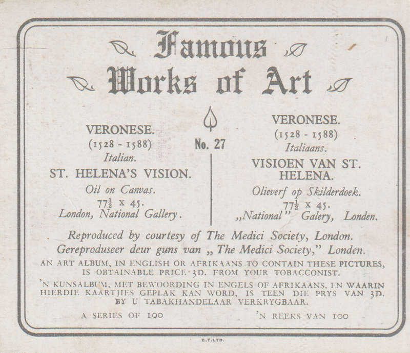 CIGARETTE CARD FAMOUS WORKS OF ART NO 27