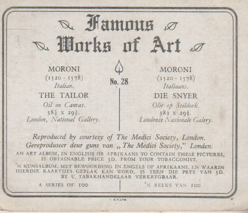 CIGARETTE CARD FAMOUS WORKS OF ART NO 28