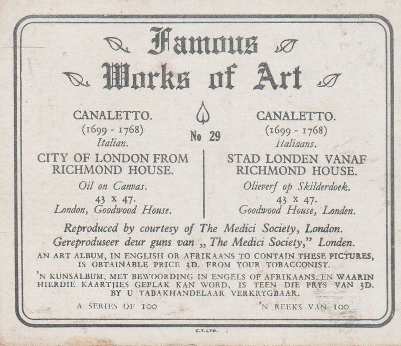 CIGARETTE CARD FAMOUS WORKS OF ART NO 29