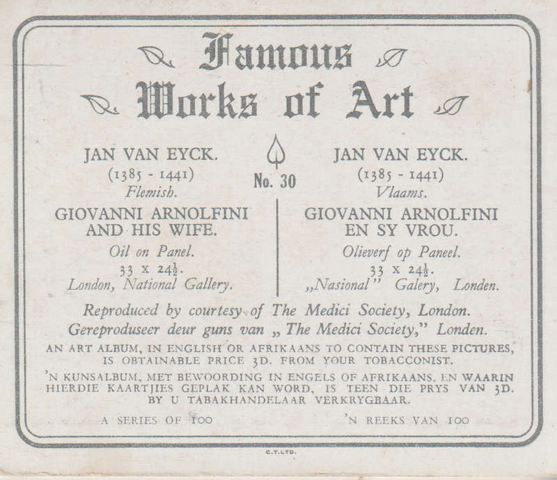 CIGARETTE CARD FAMOUS WORKS OF ART NO 30