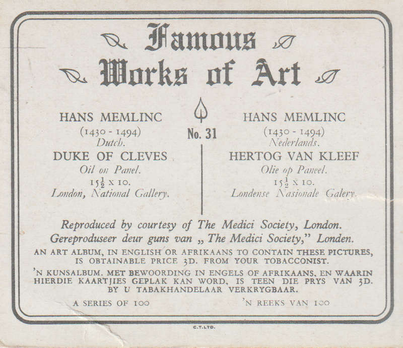CIGARETTE CARD FAMOUS WORKS OF ART NO 31