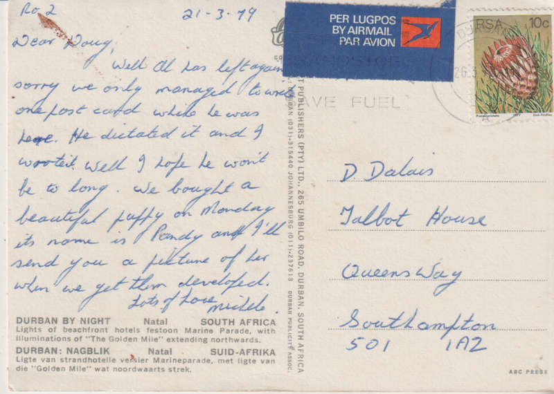 USED POST CARD DURBAN