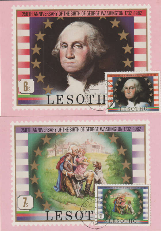 LESOTHO 1982 The 250th Anniversary of the Birth of George Washington, MAXI CARD POST CARD SET