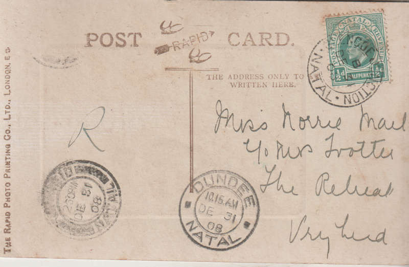 OLD USED POST CARD NATAL 1908