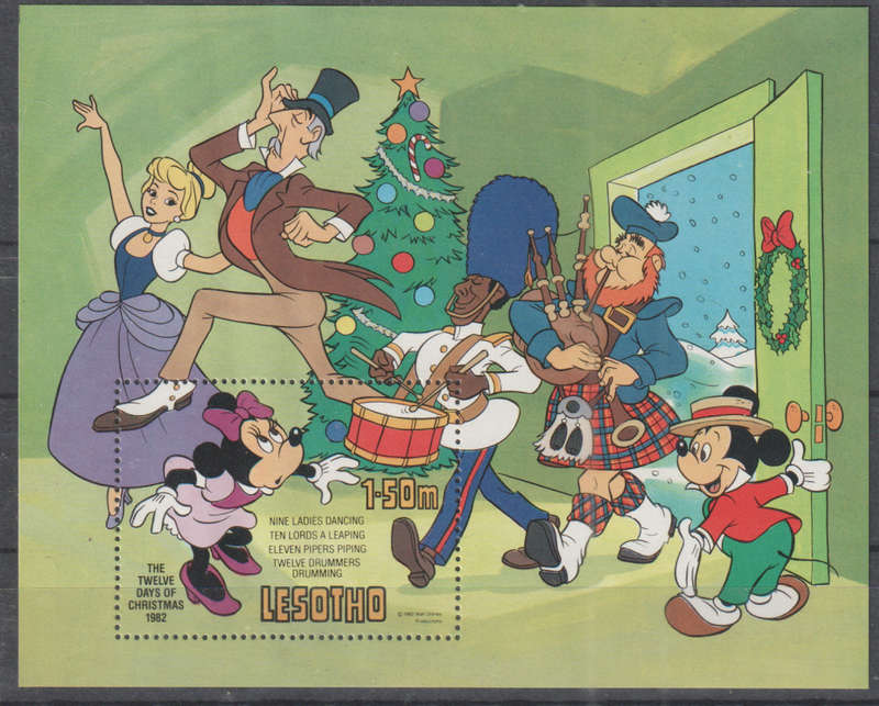 LESOTHO 1982 Christmas - Walt Disney Figures Presenting the Song UMM SG 531 MINI SHEET
