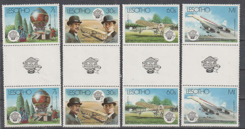LESOTHO 1983 The 200th Anniversary of Manned Flight UMM SG 545-8 GUTTER PAIRS