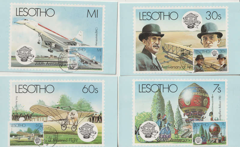 LESOTHO 1983 The 200th Anniversary of Manned Flight MAXI CARD POST CARD SET