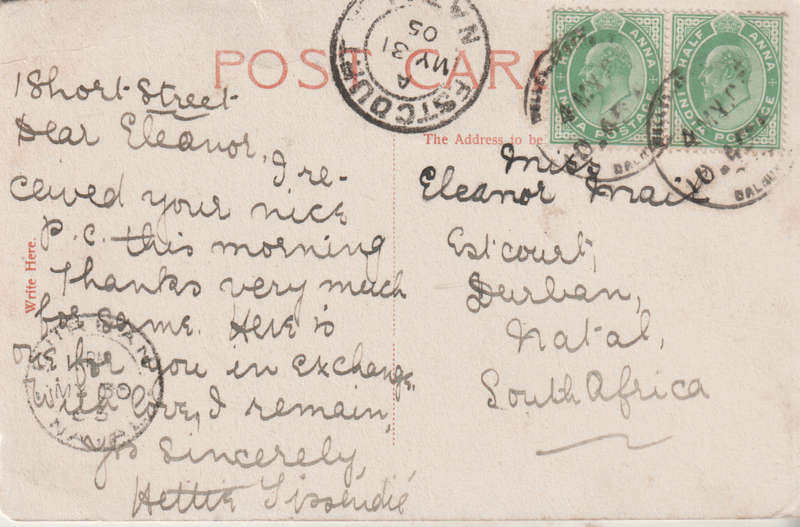 USED POST CARD WITH POSTAL HISTORY CALCUTTA 1905