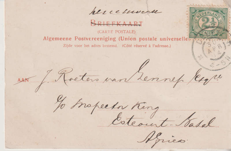 USED POST CARD WITH POSTAL HISTORY METHERLANDS 1903