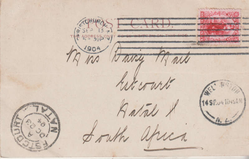 USED POST CARD WITH POSTAL HISTORY NEW ZEALAND 1904