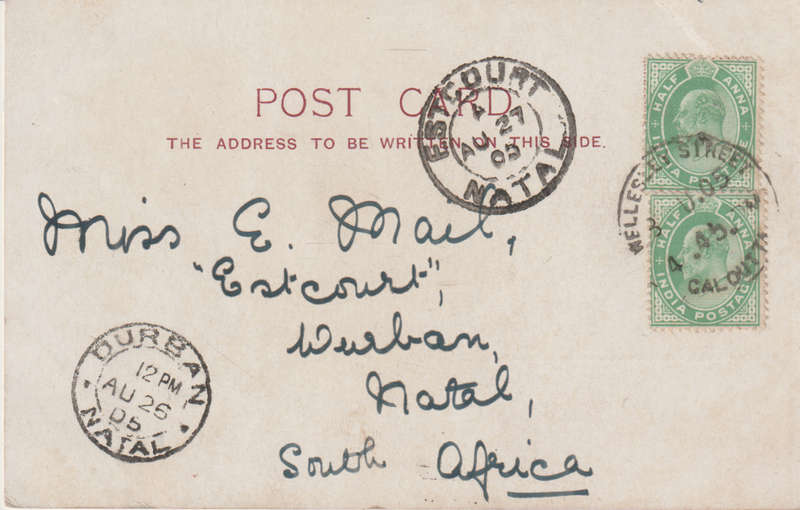 USED POST CARD WITH POSTAL HISTORY CALCUTTA 1905