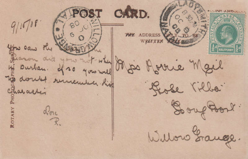 USED POST CARD NATAL 1908