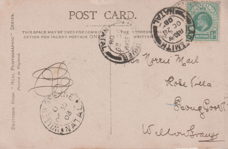 USED POST CARD NATAL 1908
