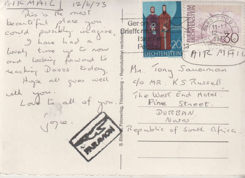 USED POST CARD WITH POSTAL HISTORY LIECHTENSTEIN